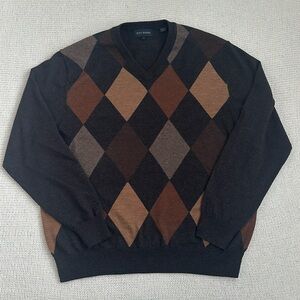 Scott Barber 100% Merino Wool Argyle V Neck Sweater Size Large
